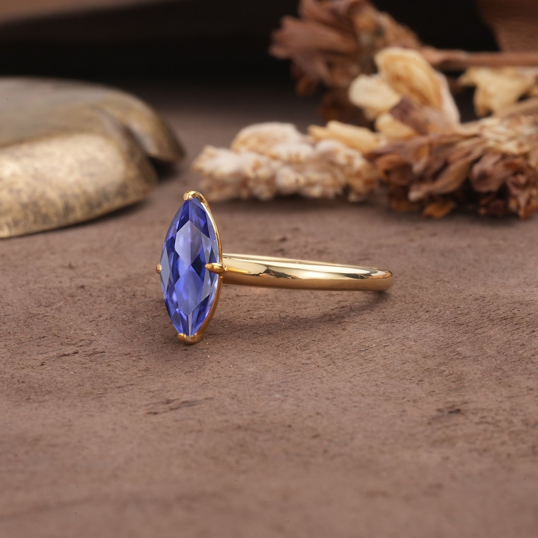 Unique and Luxurious 4-Prong Marquise Cut Tanzanite Engagement Ring - Additional view
