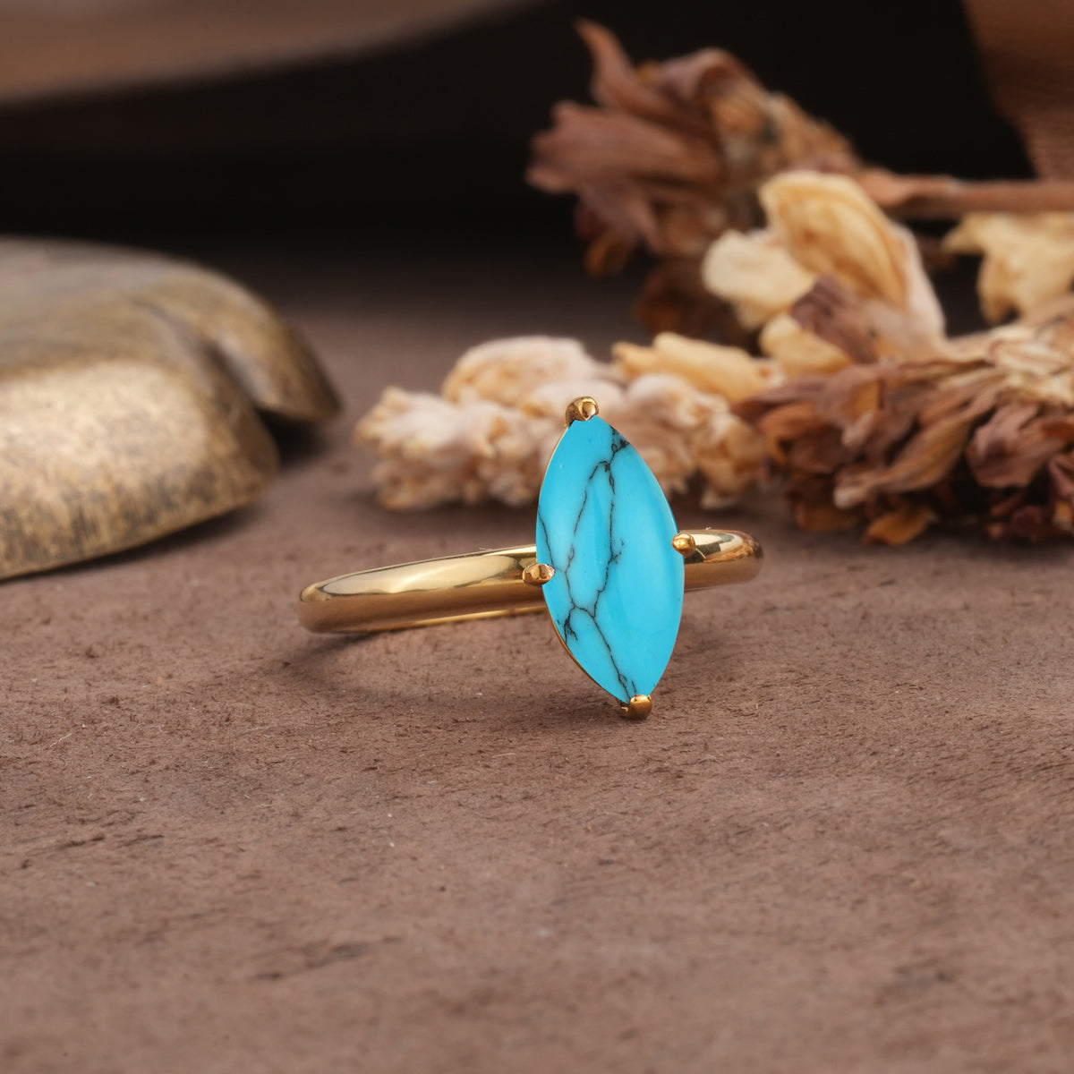 Unique and Luxurious 4-Prong Marquise Cut Turquoise Engagement Ring - Additional view