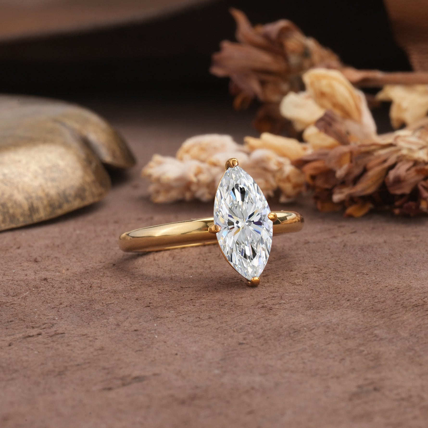 Unique and Luxurious 4-Prong Marquise Cut Lab Diamond Engagement Ring - Additional view