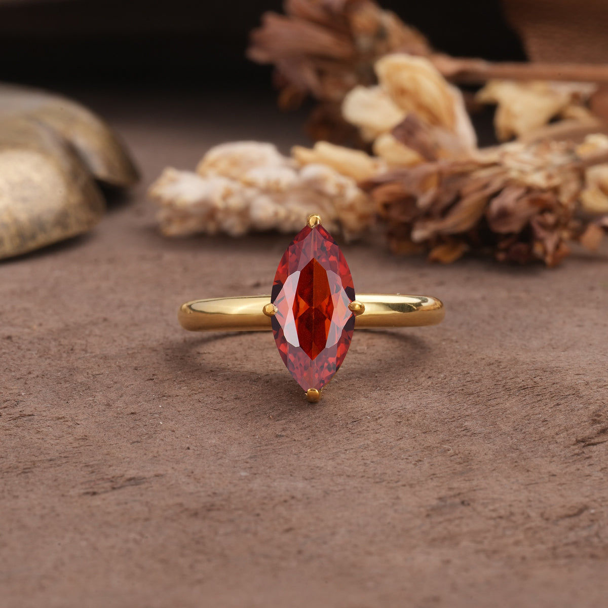 Unique and Luxurious 4-Prong Marquise Cut Garnet Engagement Ring - Additional view