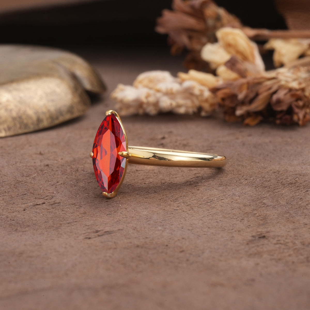 Unique and Luxurious 4-Prong Marquise Cut Garnet Engagement Ring - Additional view