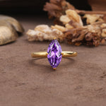 Unique and Luxurious 4-Prong Marquise Cut Amethyst Engagement Ring - Additional view