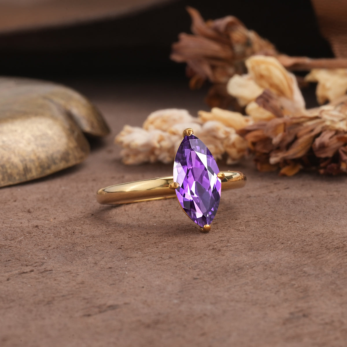Unique and Luxurious 4-Prong Marquise Cut Amethyst Engagement Ring - Additional view