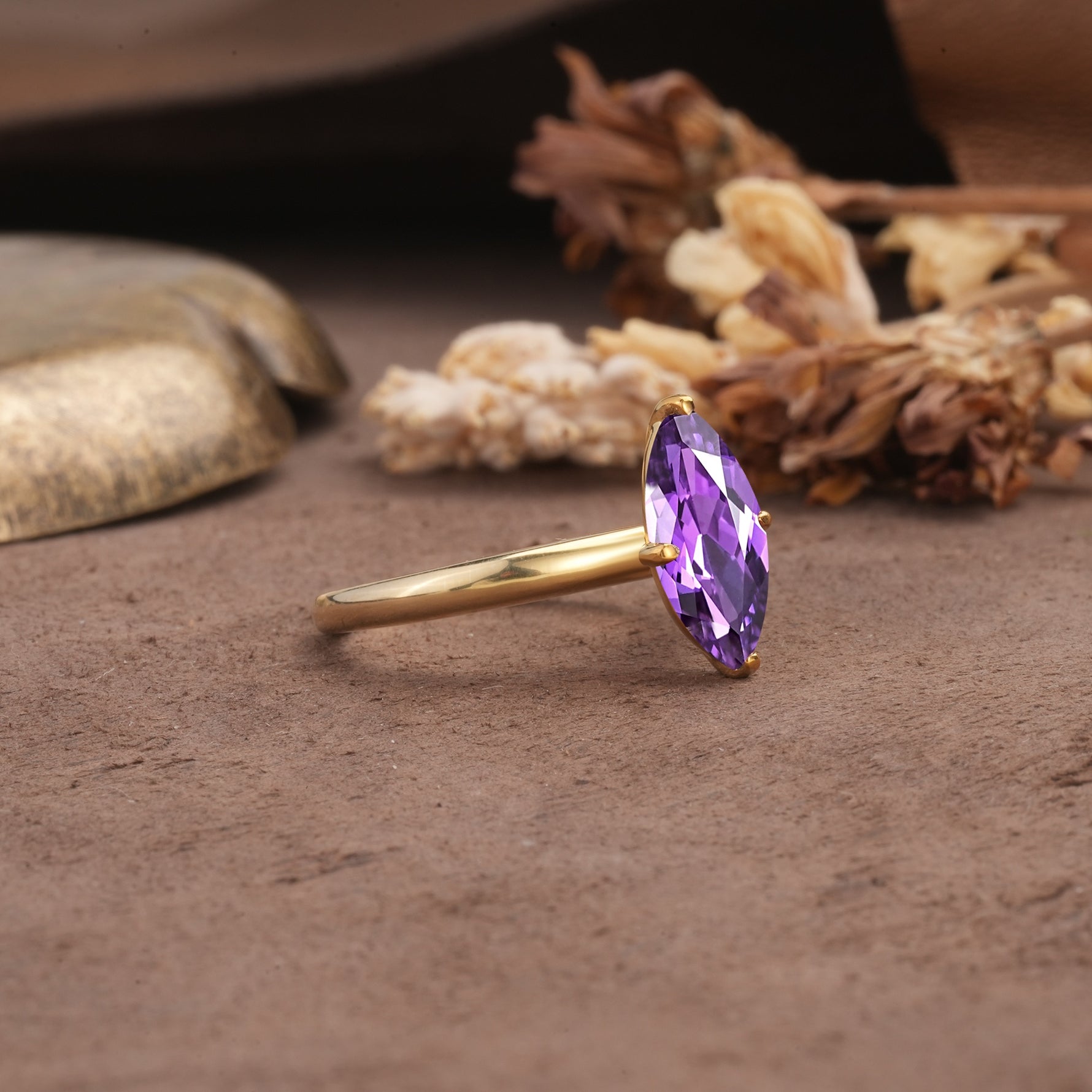 Unique and Luxurious 4-Prong Marquise Cut Amethyst Engagement Ring - Additional view