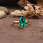 Unique and Luxurious 4-Prong Marquise Cut Emerald Engagement Ring - Additional view