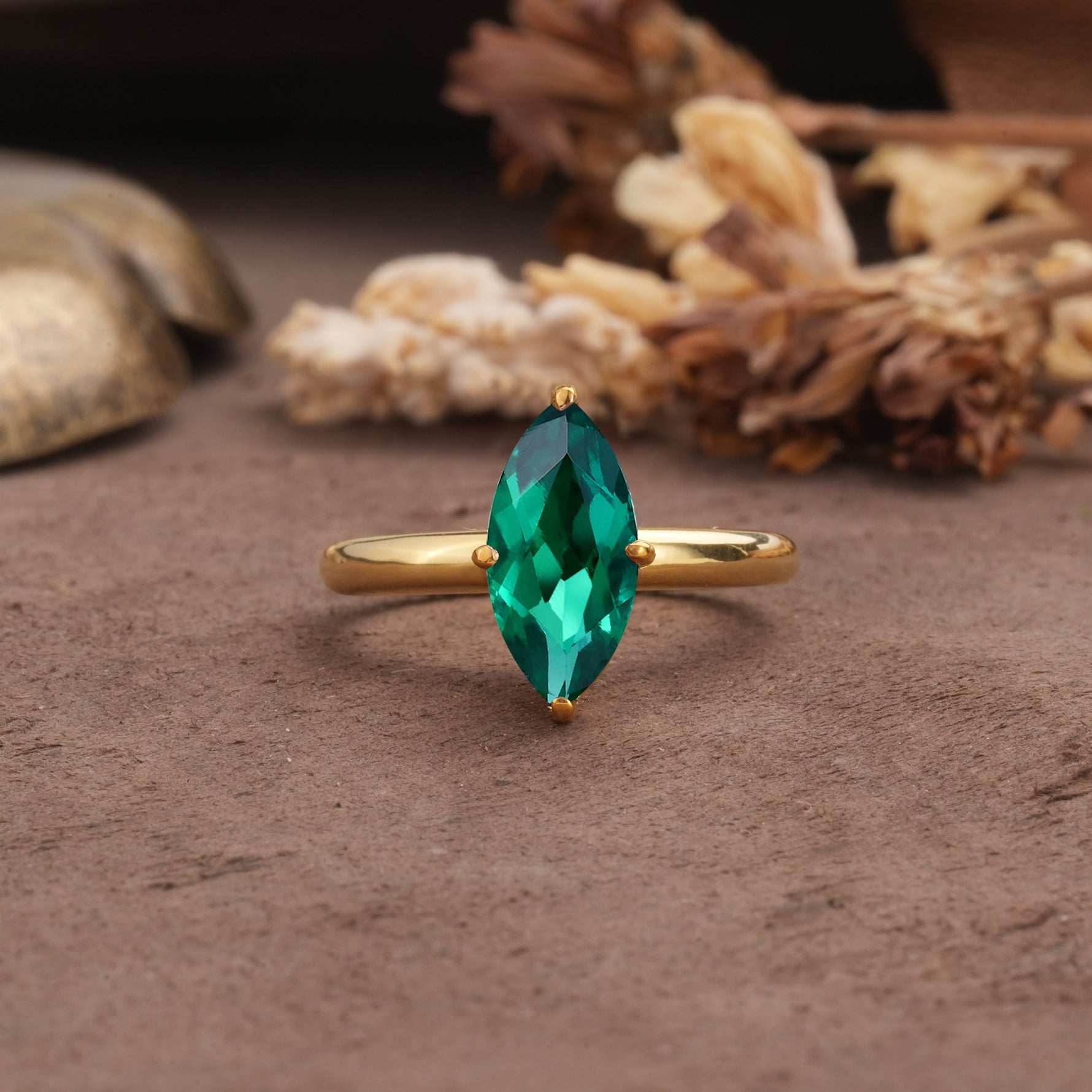 Unique and Luxurious 4-Prong Marquise Cut Emerald Engagement Ring - Additional view