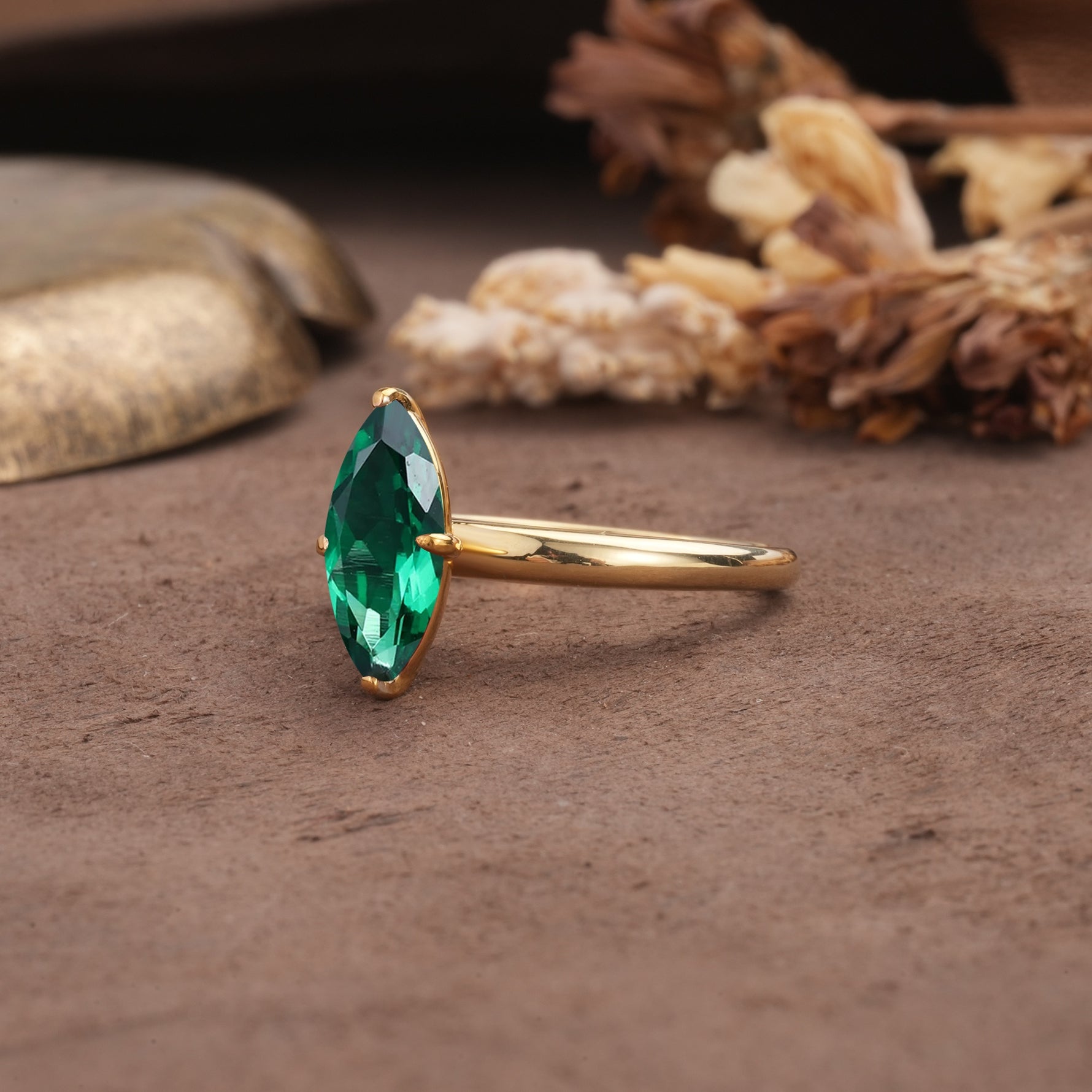 Unique and Luxurious 4-Prong Marquise Cut Emerald Engagement Ring - Additional view