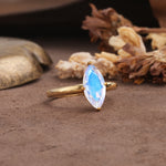 Unique and Luxurious 4-Prong Marquise Cut Moonstone Engagement Ring - Additional view