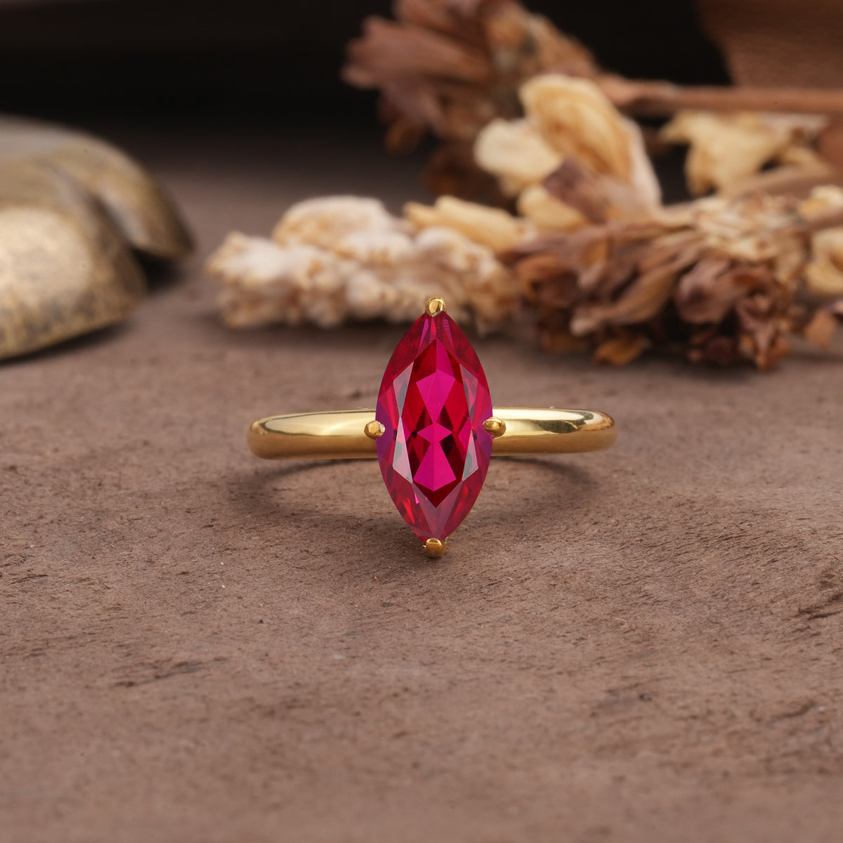 Unique and Luxurious 4-Prong Marquise Cut Ruby Engagement Ring - Additional view
