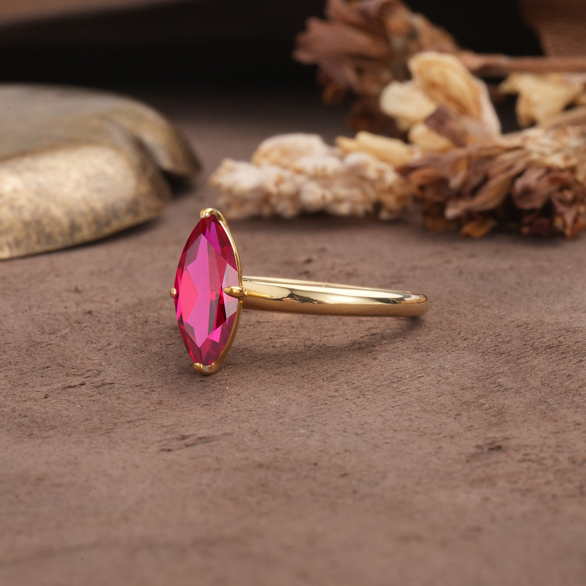 Unique and Luxurious 4-Prong Marquise Cut Ruby Engagement Ring - Additional view
