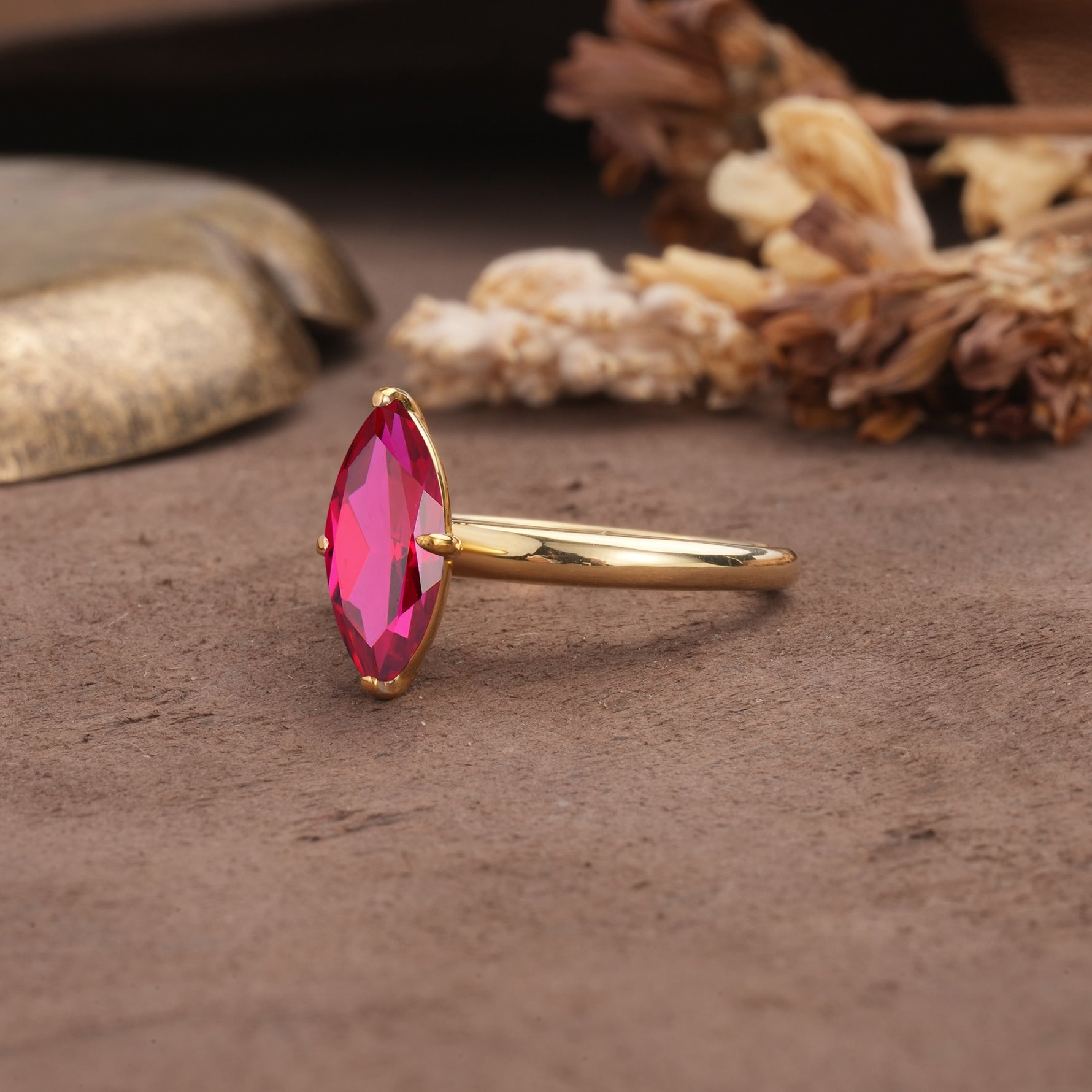 Unique and Luxurious 4-Prong Marquise Cut Ruby Engagement Ring - Additional view