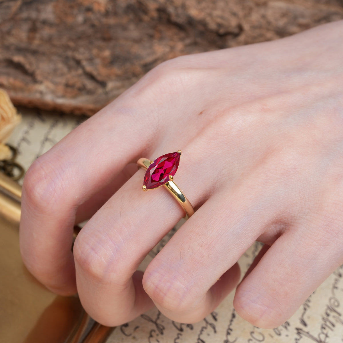 Unique and Luxurious 4-Prong Marquise Cut Ruby Engagement Ring - Additional view