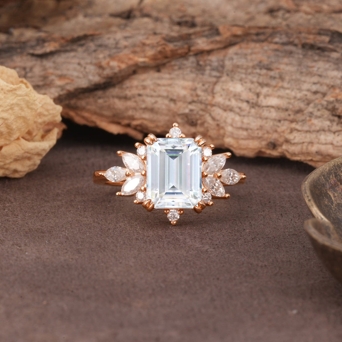 Luxurious and Unique 8-Prong Emerald Cut Moissanite Engagement Ring - Additional view
