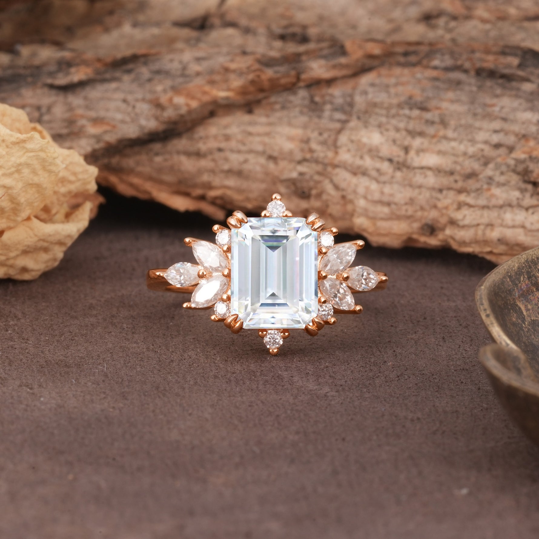 Luxurious and Unique 8-Prong Emerald Cut Moissanite Engagement Ring - Additional view