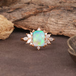 Luxurious and Unique 8-Prong Emerald Cut Fire Opal Engagement Ring - Additional view