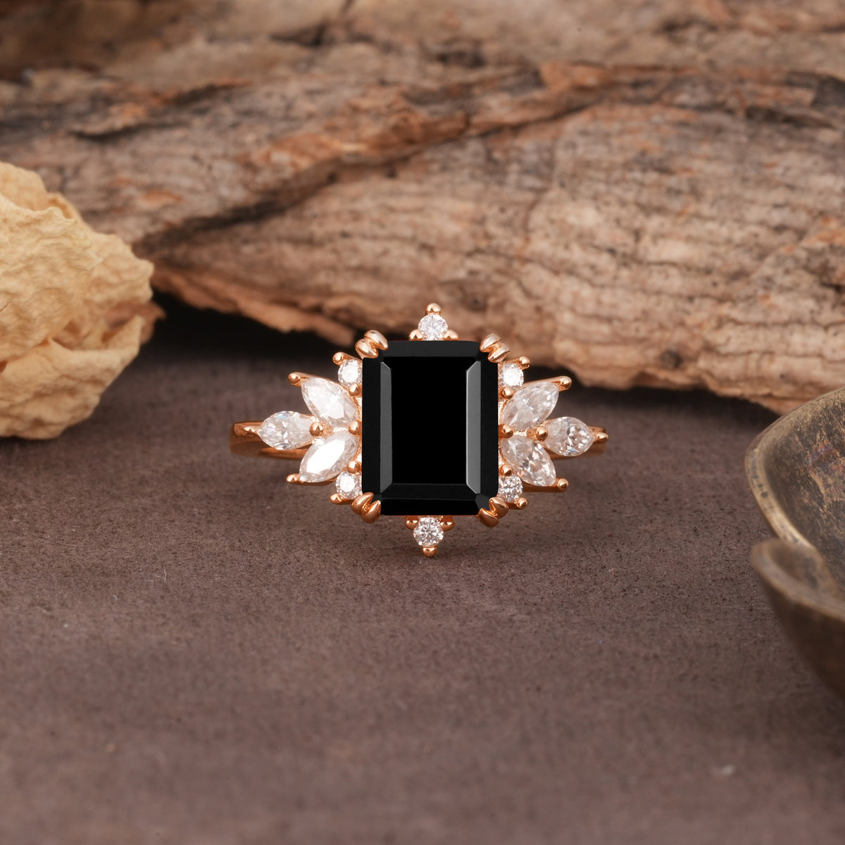Luxurious and Unique 8-Prong Emerald Cut Black Onyx Engagement Ring - Additional view
