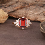Luxurious and Unique 8-Prong Emerald Cut Garnet Engagement Ring - Additional view