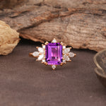 Luxurious and Unique 8-Prong Emerald Cut Amethyst Engagement Ring - Additional view