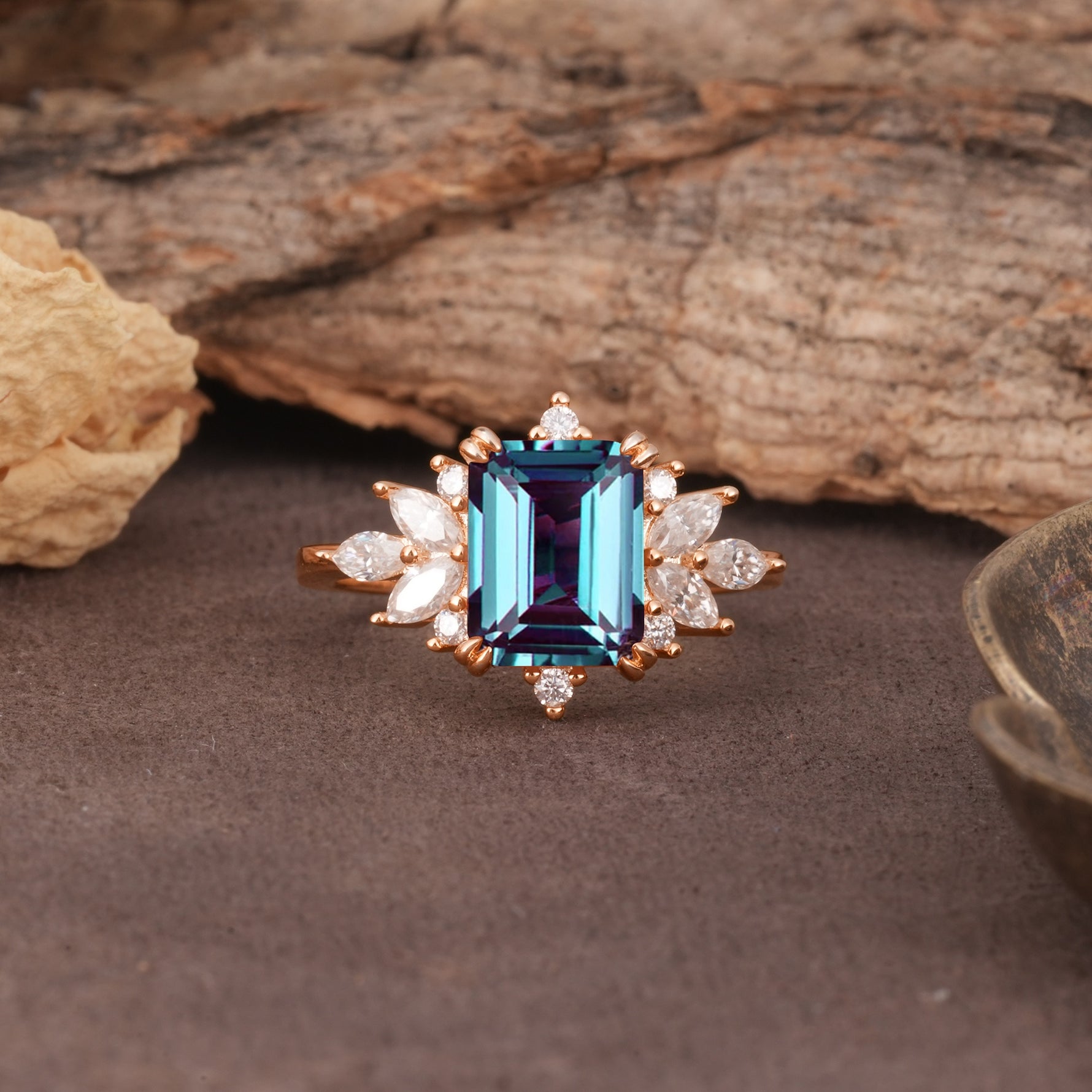 Luxurious and Unique 8-Prong Emerald Cut Alexandrite Engagement Ring - Additional view