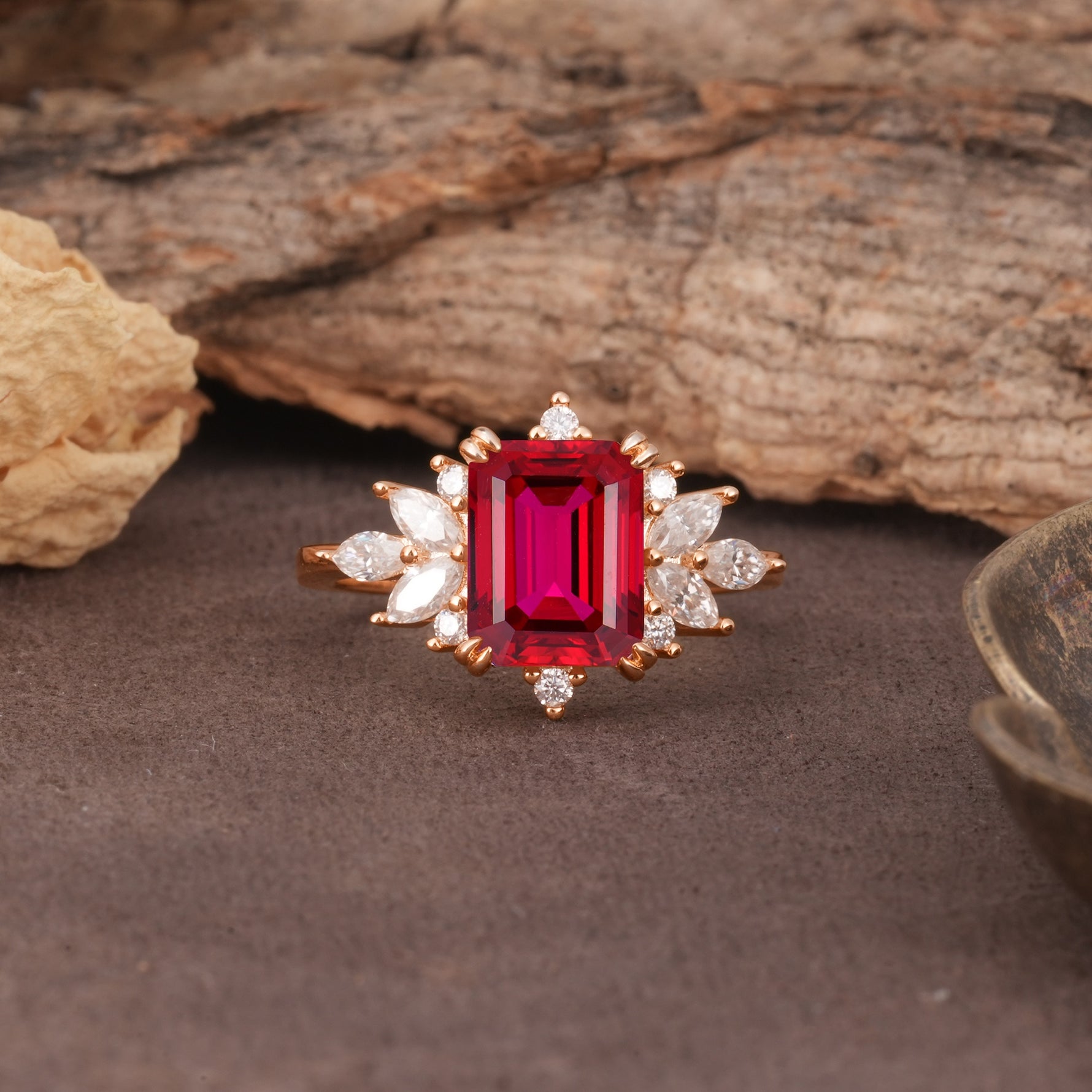 Luxurious and Unique 8-Prong Emerald Cut Ruby Engagement Ring - Additional view