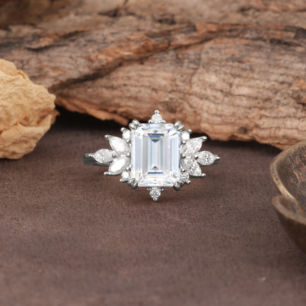 Luxurious and Unique 8-Prong Emerald Cut Moissanite Engagement Ring - Additional view