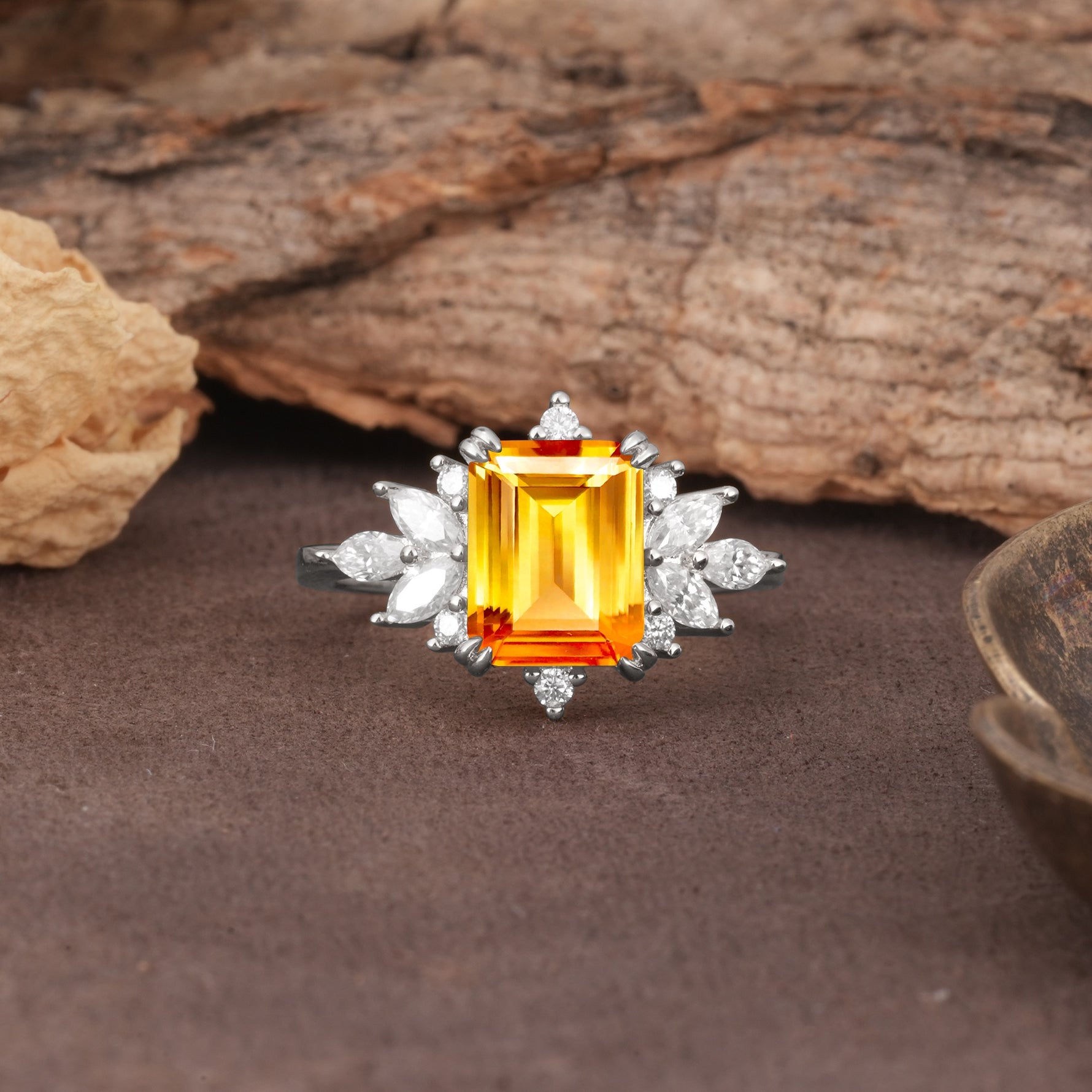 Luxurious and Unique 8-Prong Emerald Cut Citrine Engagement Ring - Additional view