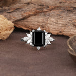 Luxurious and Unique 8-Prong Emerald Cut Black Onyx Engagement Ring - Additional view