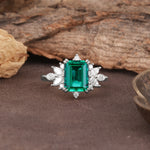 Luxurious and Unique 8-Prong Emerald Cut Emerald Engagement Ring - Additional view