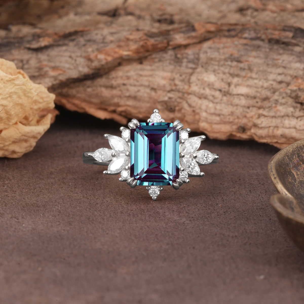 Luxurious and Unique 8-Prong Emerald Cut Alexandrite Engagement Ring - Additional view
