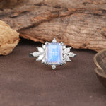 Luxurious and Unique 8-Prong Emerald Cut Moonstone Engagement Ring - Additional view