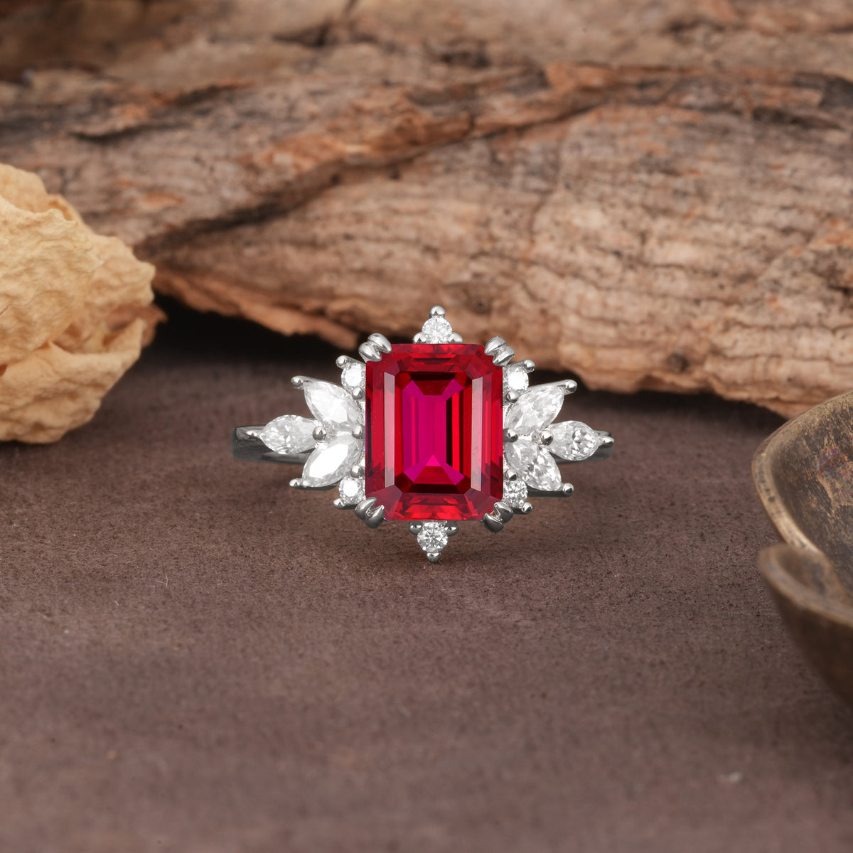 Luxurious and Unique 8-Prong Emerald Cut Ruby Engagement Ring - Additional view