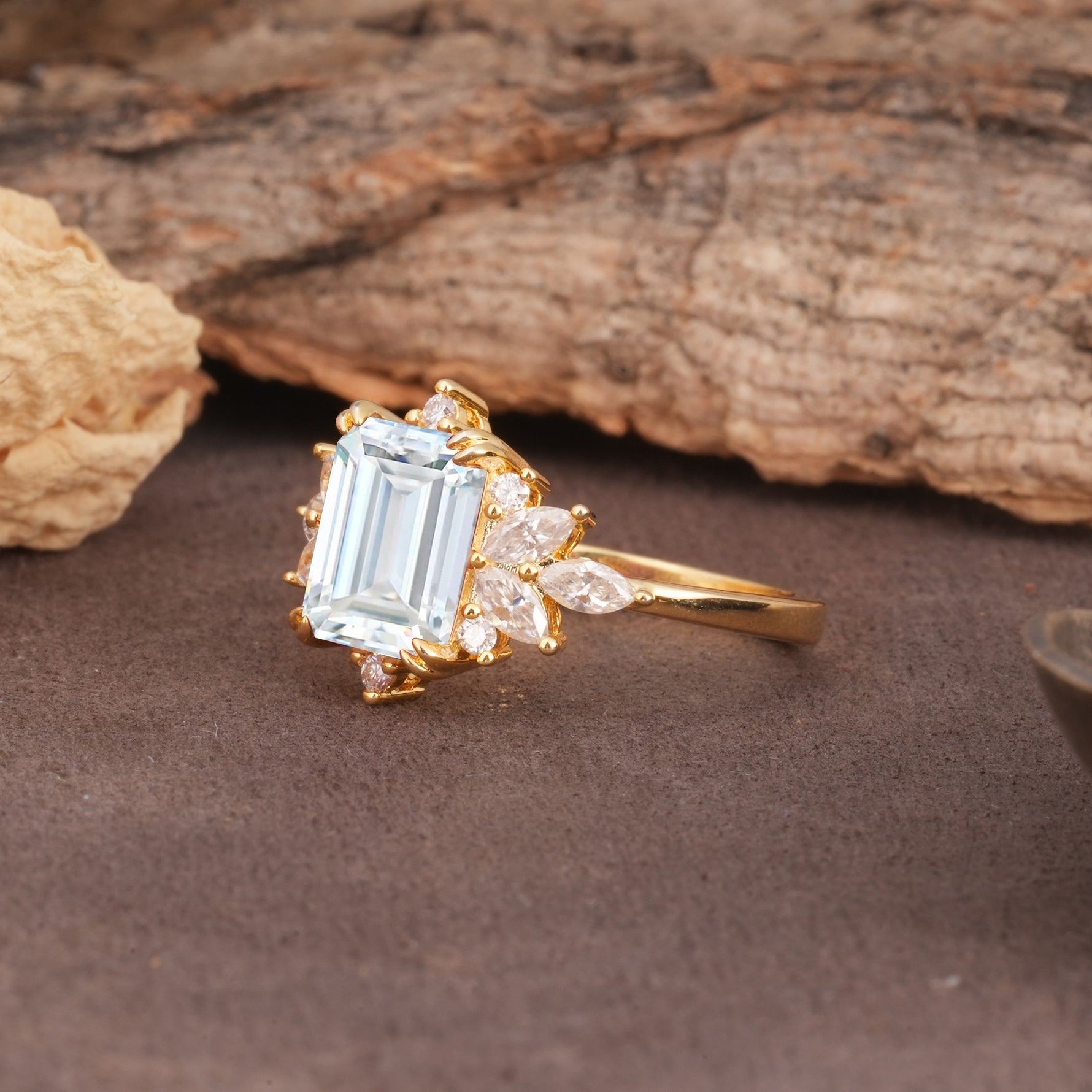 Luxurious and Unique 8-Prong Emerald Cut Moissanite Engagement Ring - Additional view