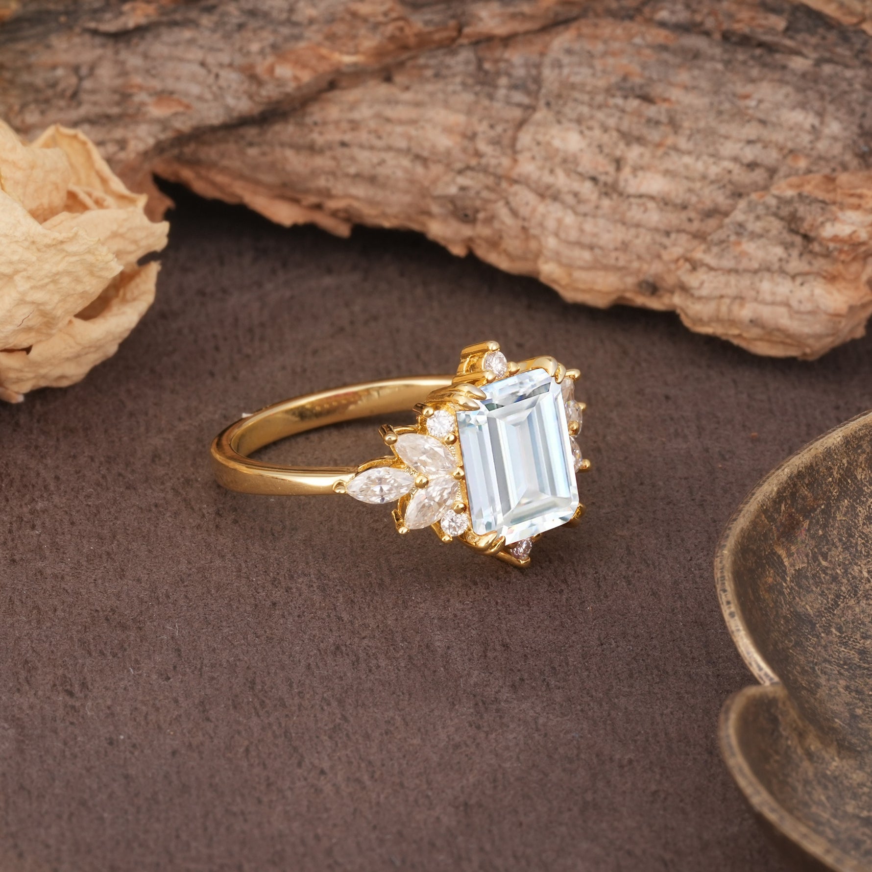 Luxurious and Unique 8-Prong Emerald Cut Moissanite Engagement Ring - Additional view