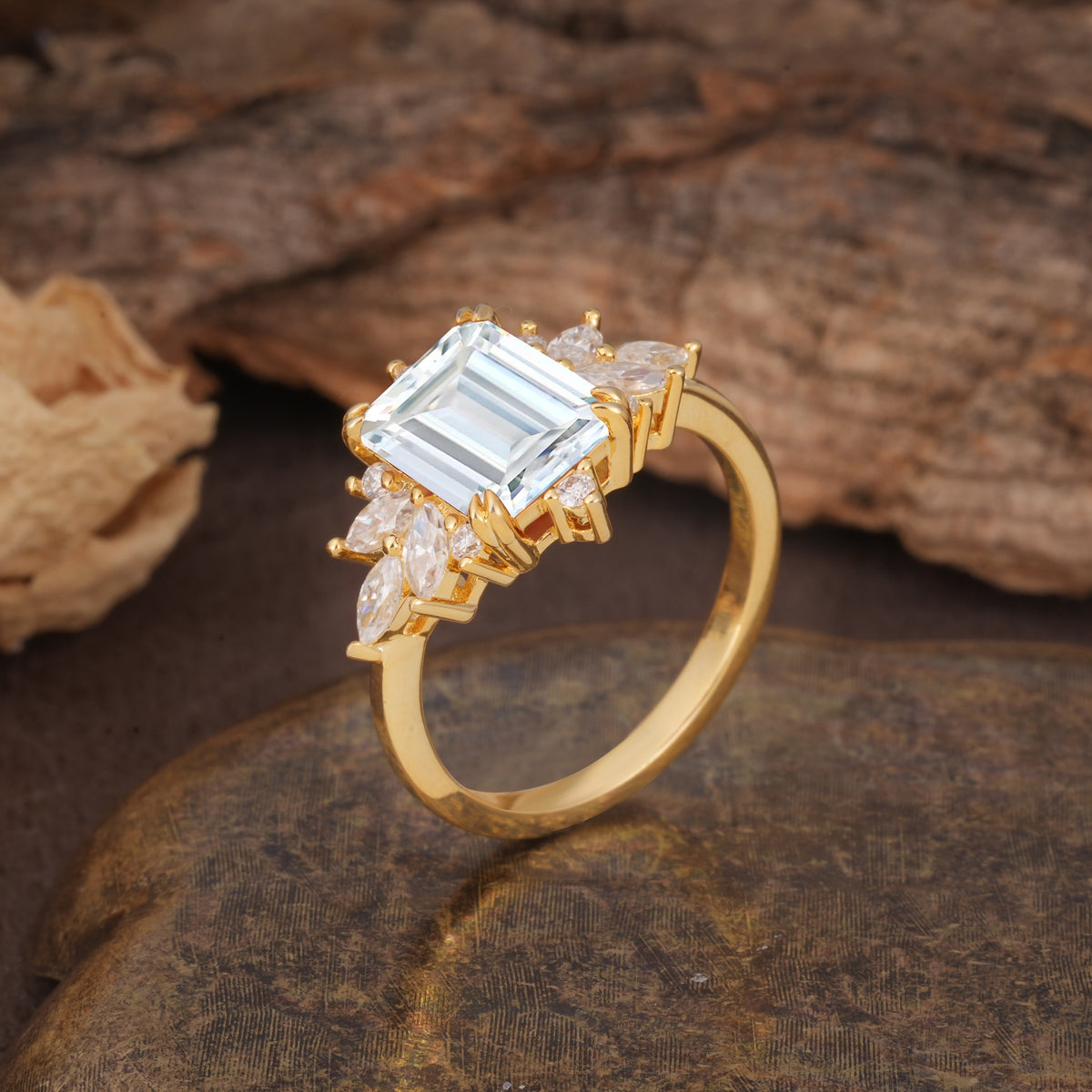 Luxurious and Unique 8-Prong Emerald Cut Moissanite Engagement Ring - Additional view