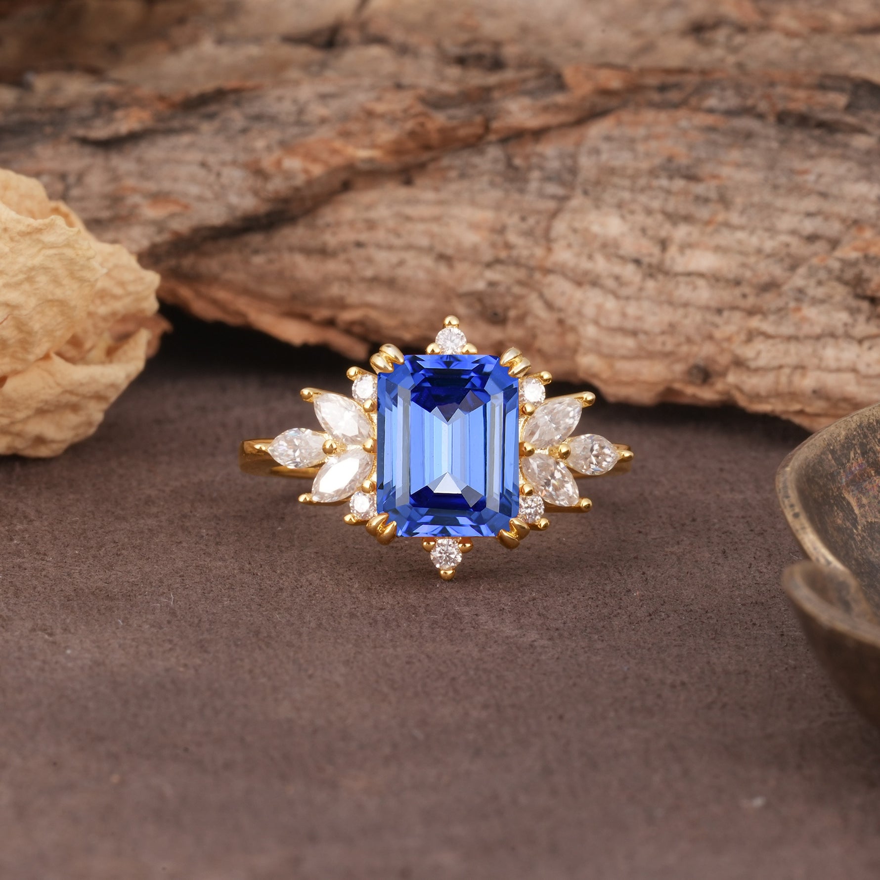 Luxurious and Unique 8-Prong Emerald Cut Sapphire Engagement Ring - Additional view