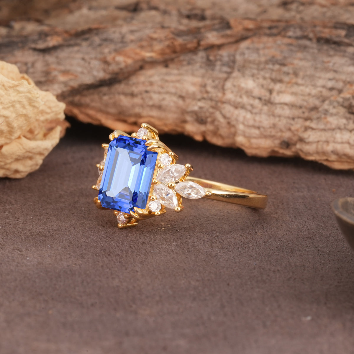 Luxurious and Unique 8-Prong Emerald Cut Sapphire Engagement Ring - Additional view
