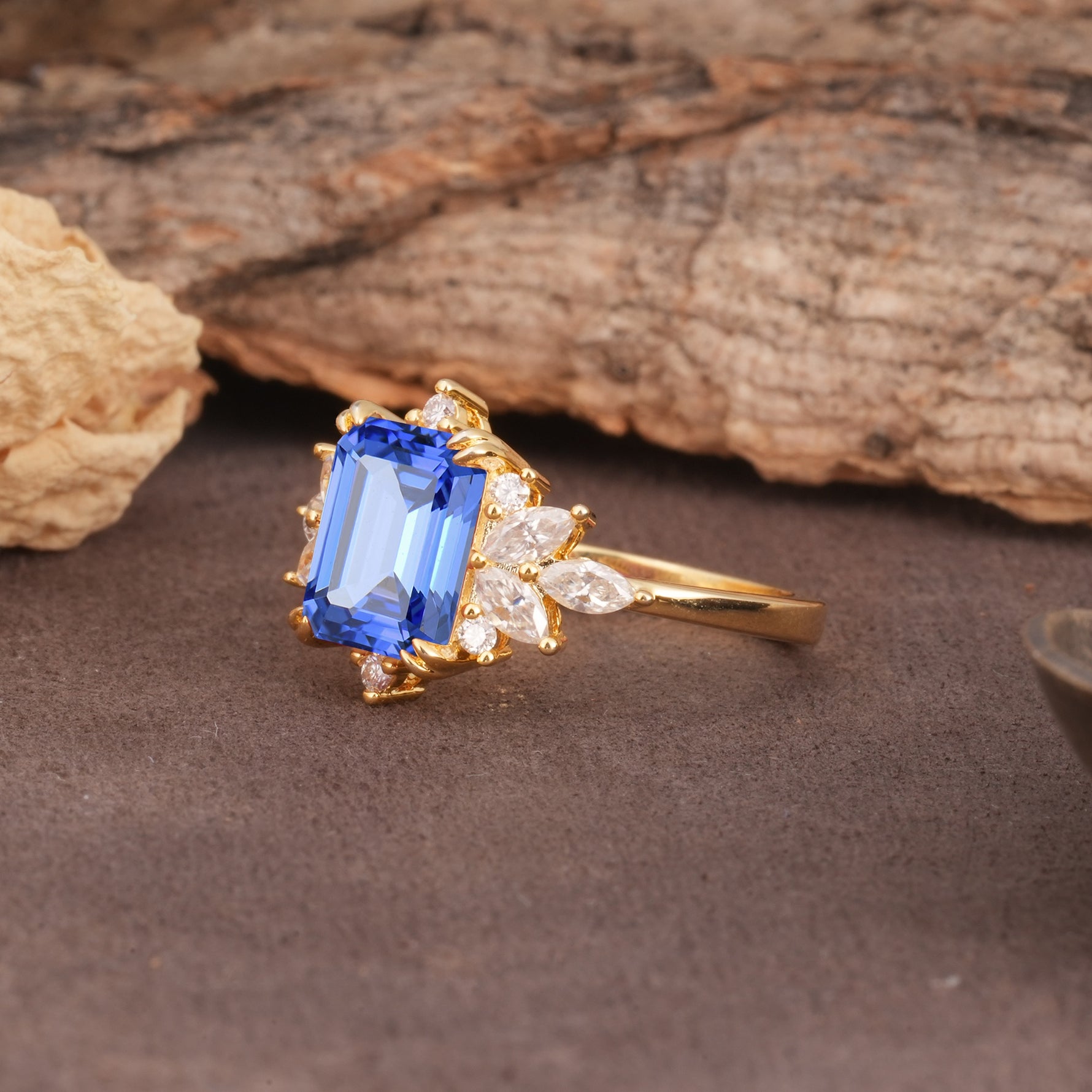Luxurious and Unique 8-Prong Emerald Cut Sapphire Engagement Ring - Additional view