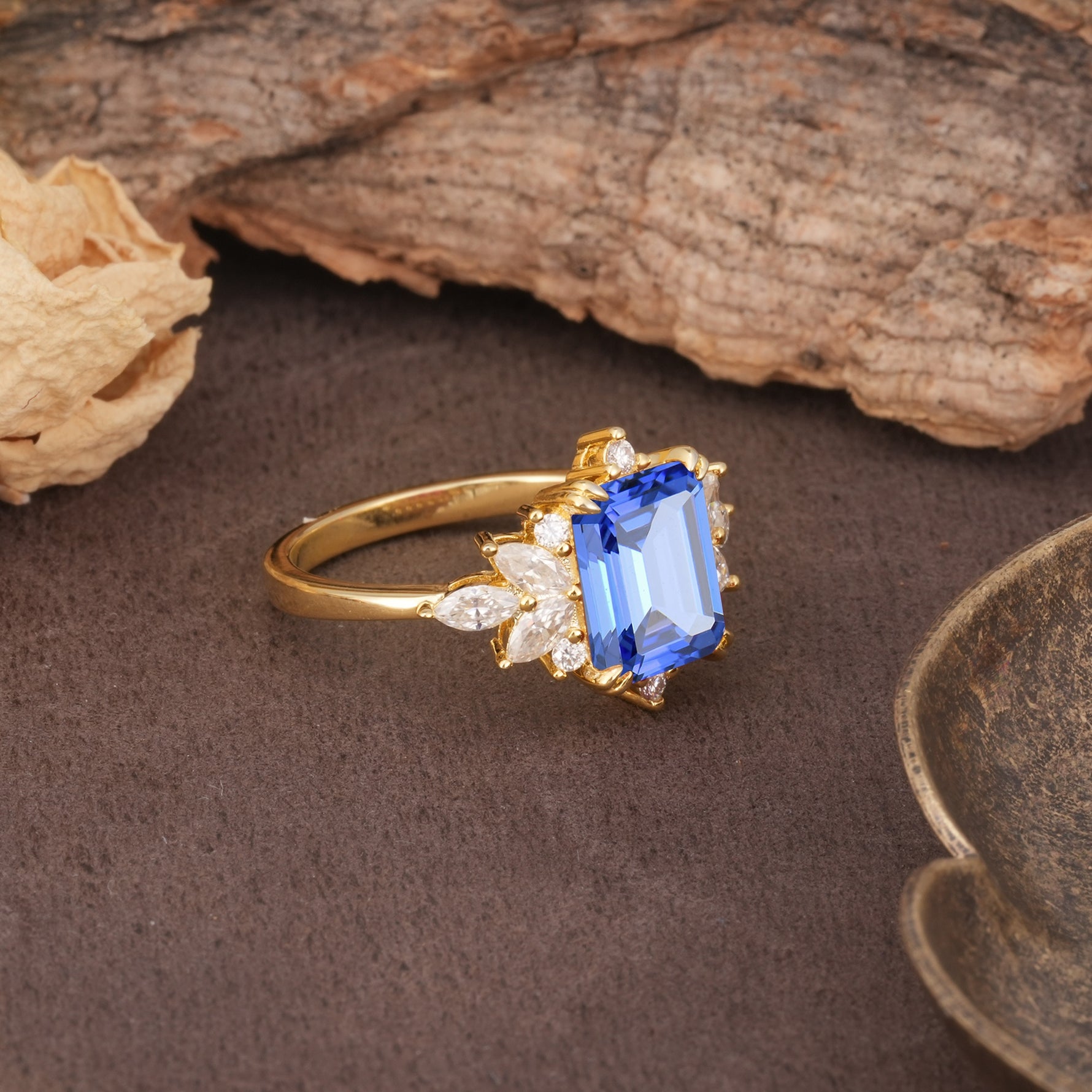 Luxurious and Unique 8-Prong Emerald Cut Sapphire Engagement Ring - Additional view