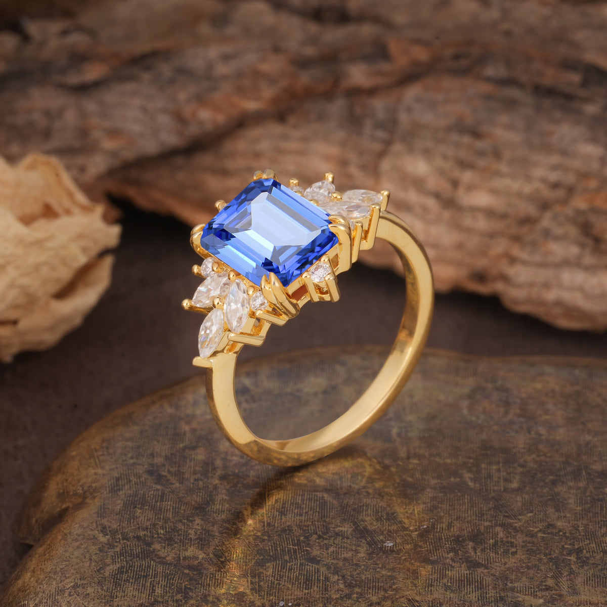 Luxurious and Unique 8-Prong Emerald Cut Sapphire Engagement Ring - Additional view