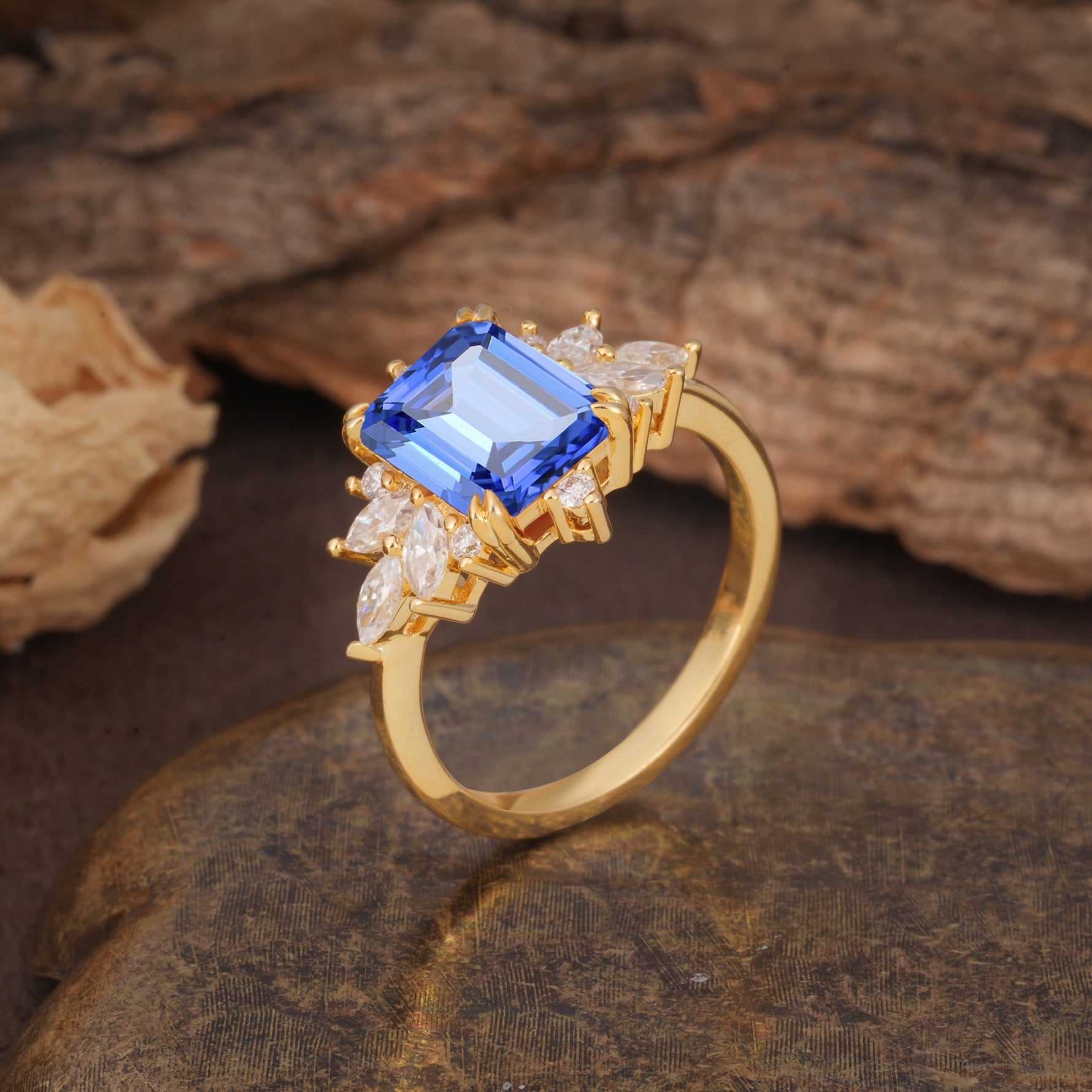 Luxurious and Unique 8-Prong Emerald Cut Sapphire Engagement Ring - Additional view