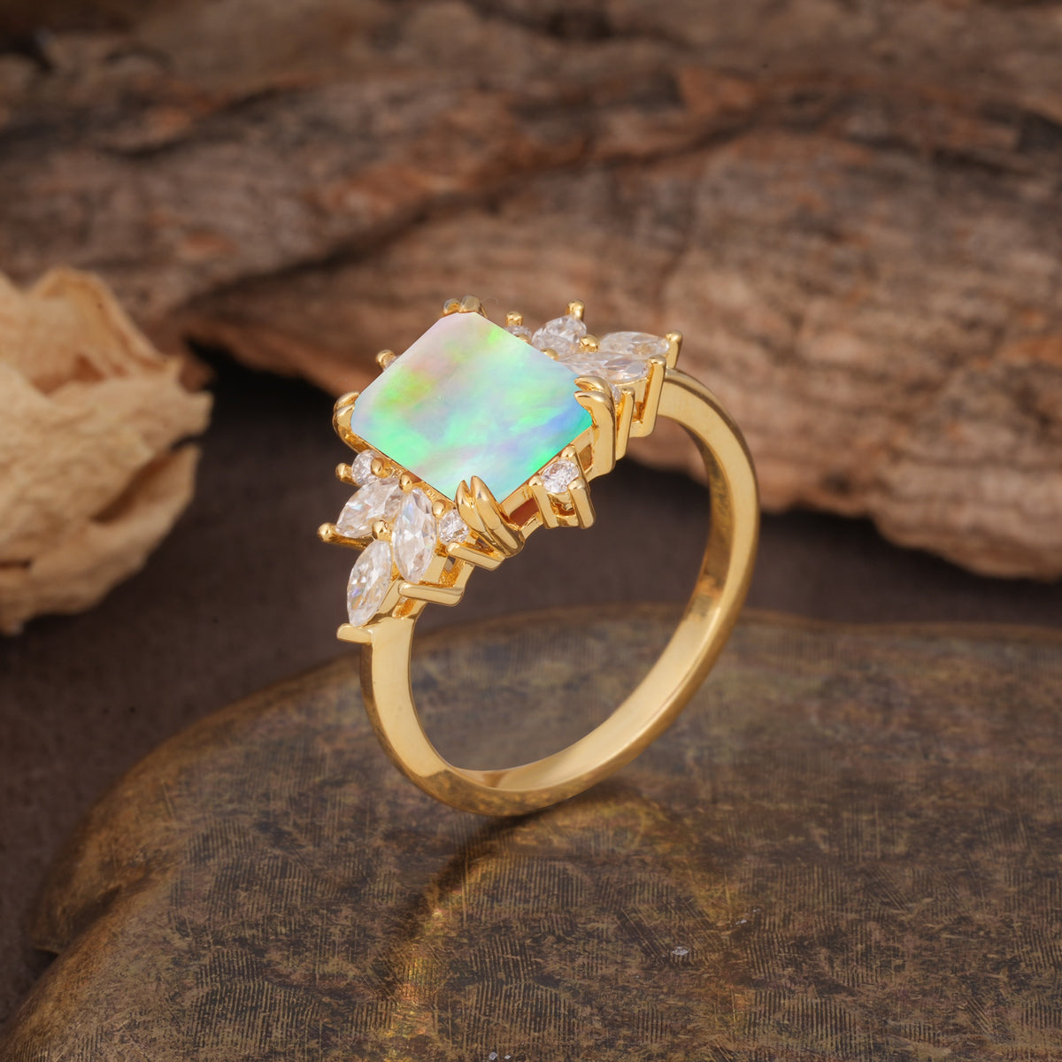 Luxurious and Unique 8-Prong Emerald Cut Fire Opal Engagement Ring - Additional view