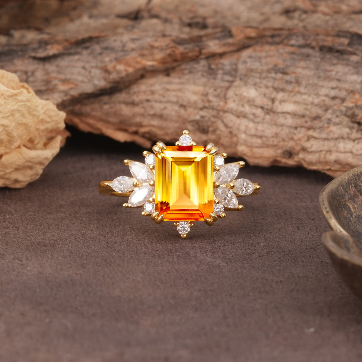 Luxurious and Unique 8-Prong Emerald Cut Citrine Engagement Ring - Additional view