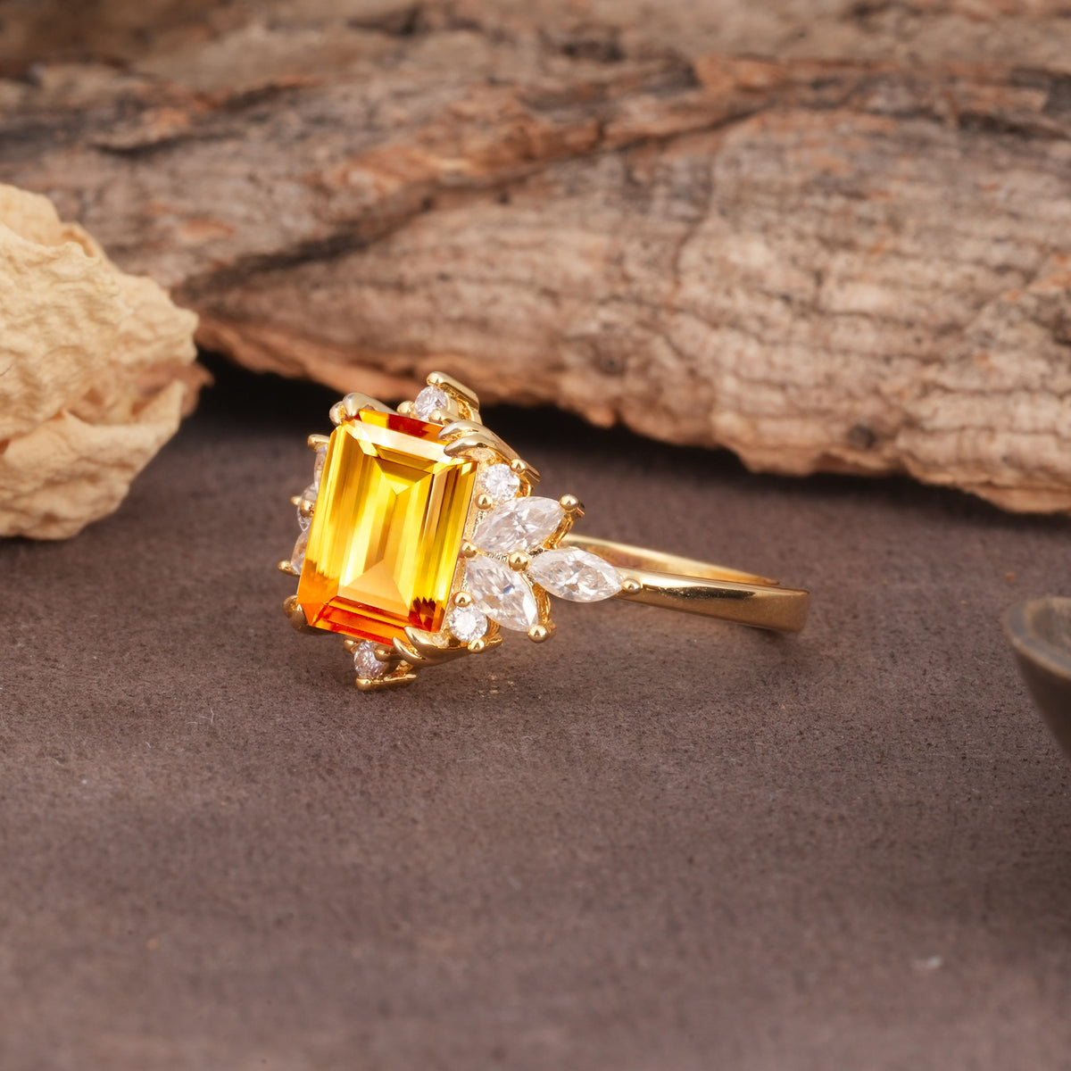 Luxurious and Unique 8-Prong Emerald Cut Citrine Engagement Ring - Additional view