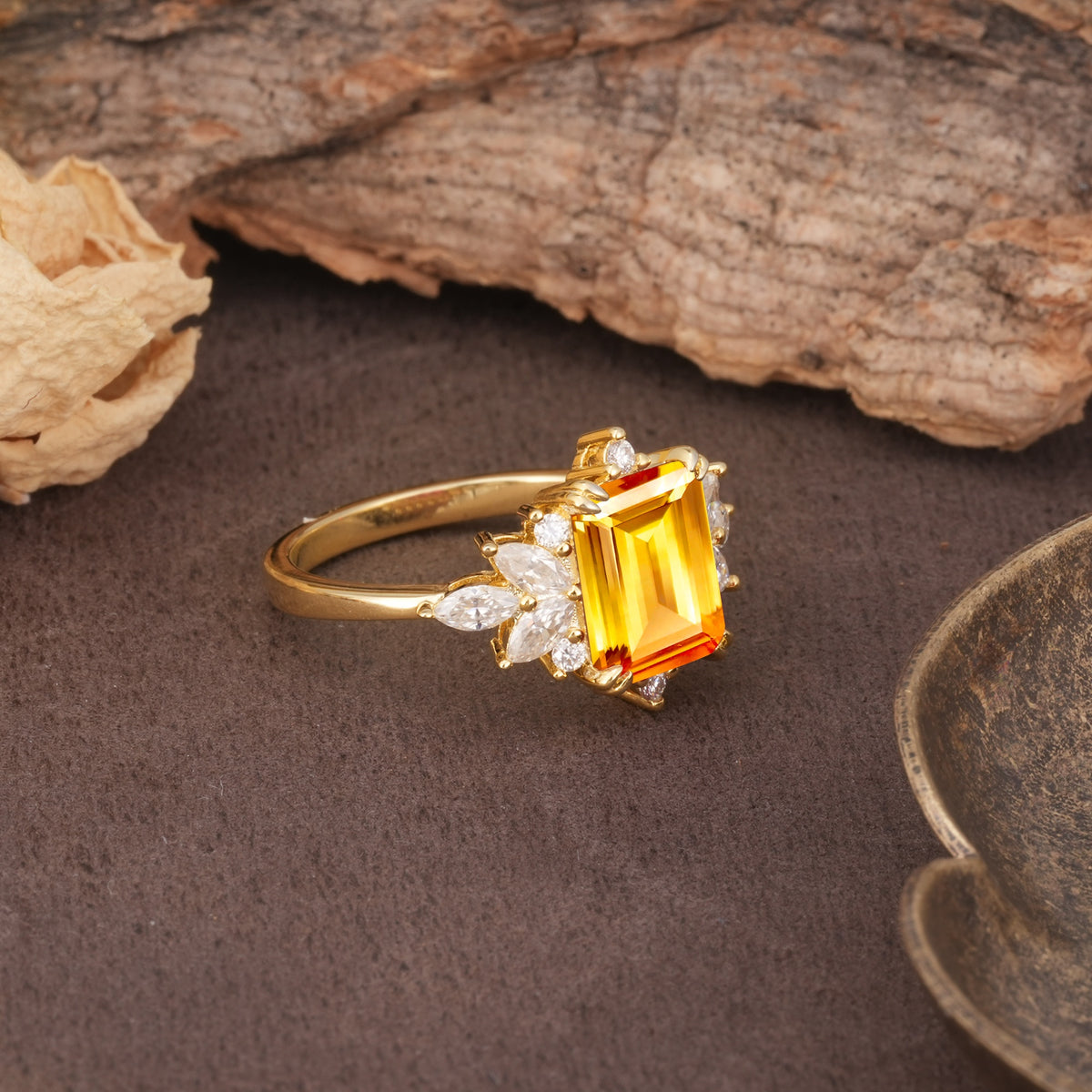 Luxurious and Unique 8-Prong Emerald Cut Citrine Engagement Ring - Additional view