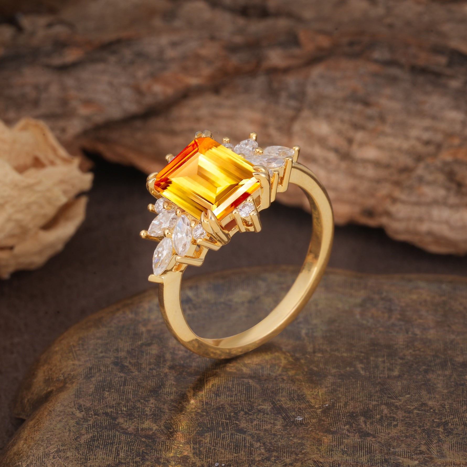 Luxurious and Unique 8-Prong Emerald Cut Citrine Engagement Ring - Additional view