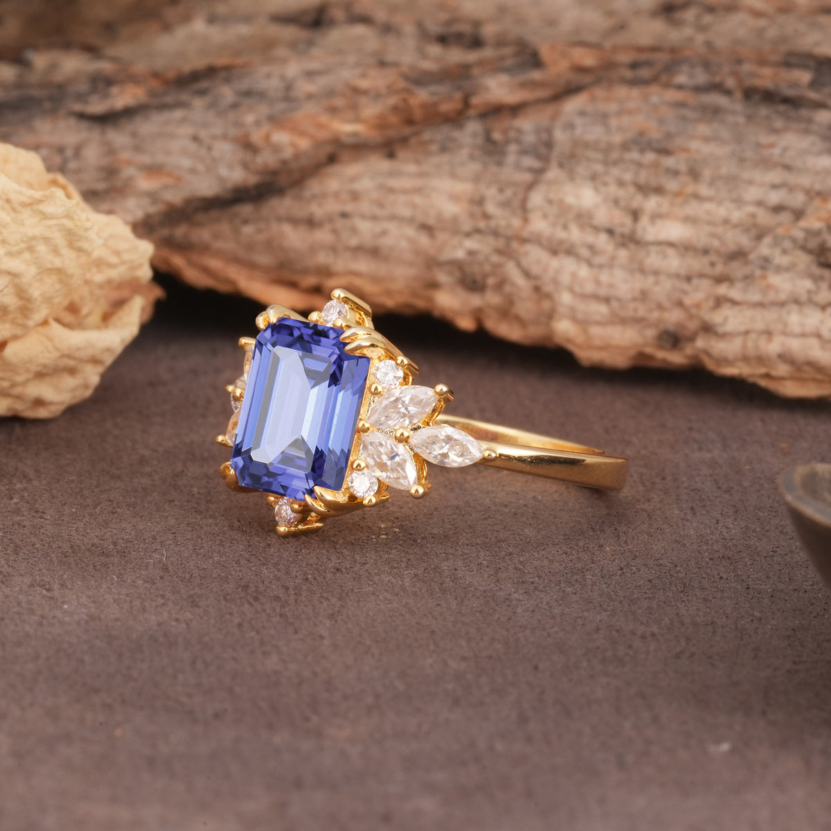 Luxurious and Unique 8-Prong Emerald Cut Tanzanite Engagement Ring - Additional view