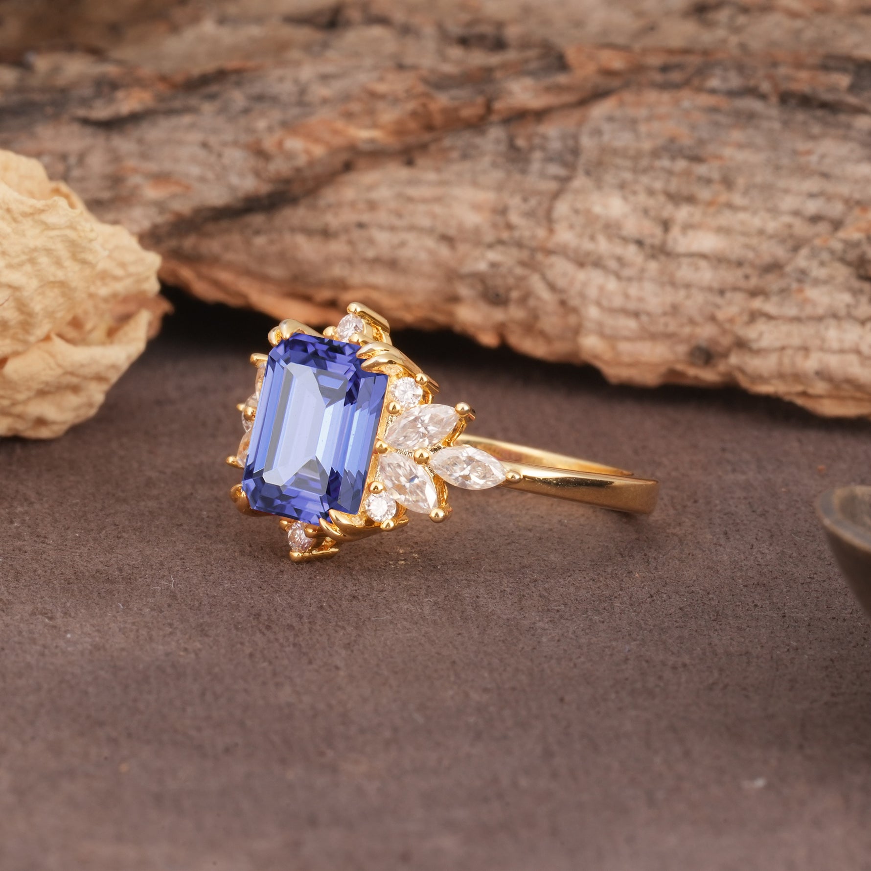 Luxurious and Unique 8-Prong Emerald Cut Tanzanite Engagement Ring - Additional view