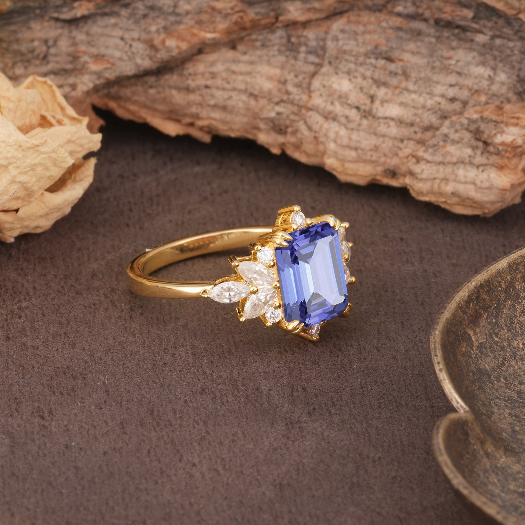 Luxurious and Unique 8-Prong Emerald Cut Tanzanite Engagement Ring - Additional view