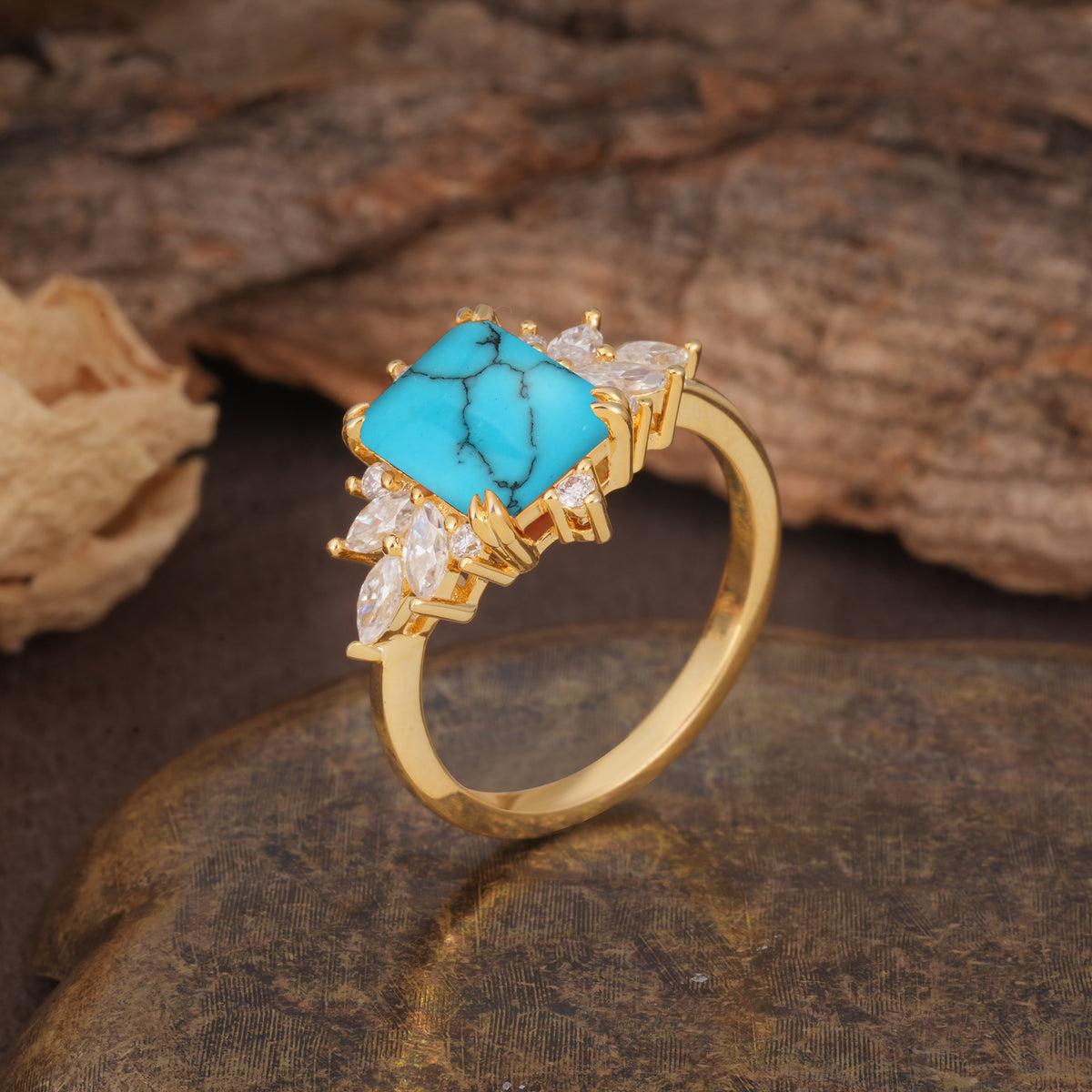 Luxurious and Unique 8-Prong Emerald Cut Turquoise Engagement Ring - Additional view