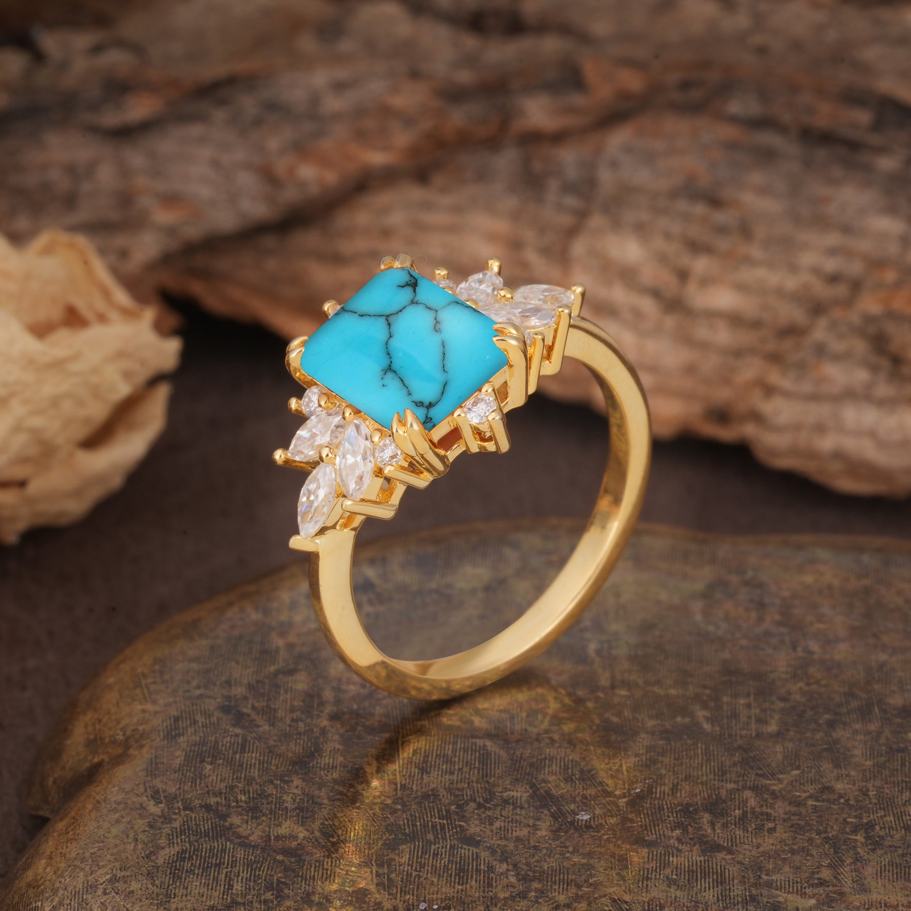 Luxurious and Unique 8-Prong Emerald Cut Turquoise Engagement Ring - Additional view
